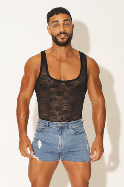 JJ Malibu Men's Kiss-It-Better Lace Bodysuit - Black
