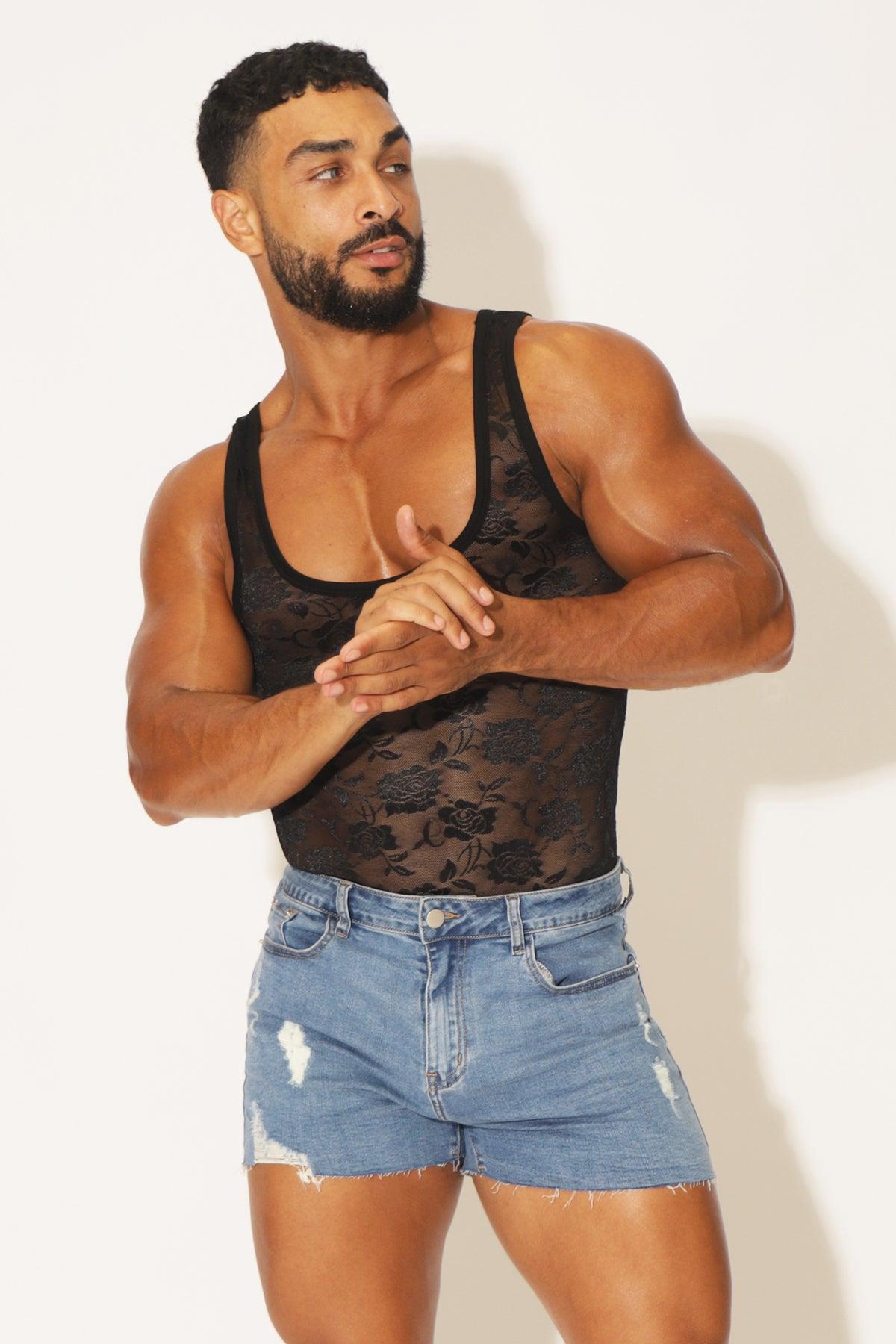 JJ Malibu Men's Kiss-It-Better Lace Bodysuit - Black