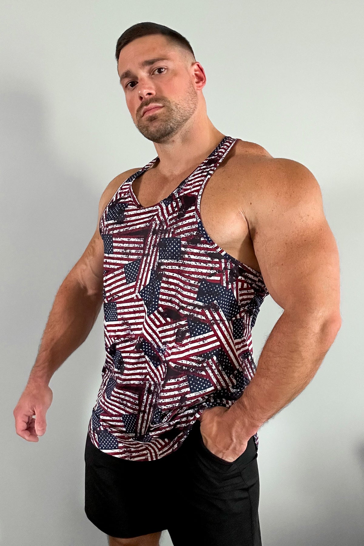 Jed North Men's Graphic Muscle Stringer - USA Flag