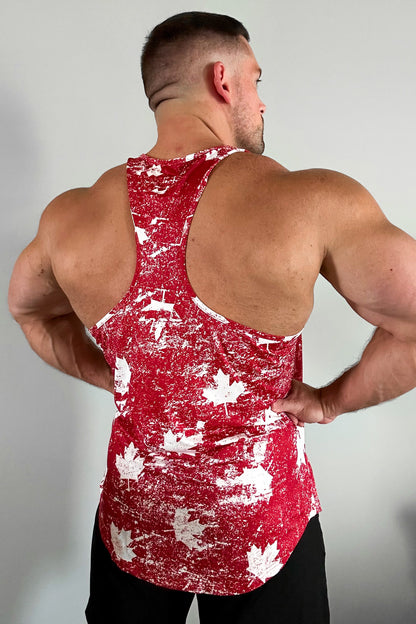Jed North Men's Graphic Muscle Stringer - Red Maple Leaf