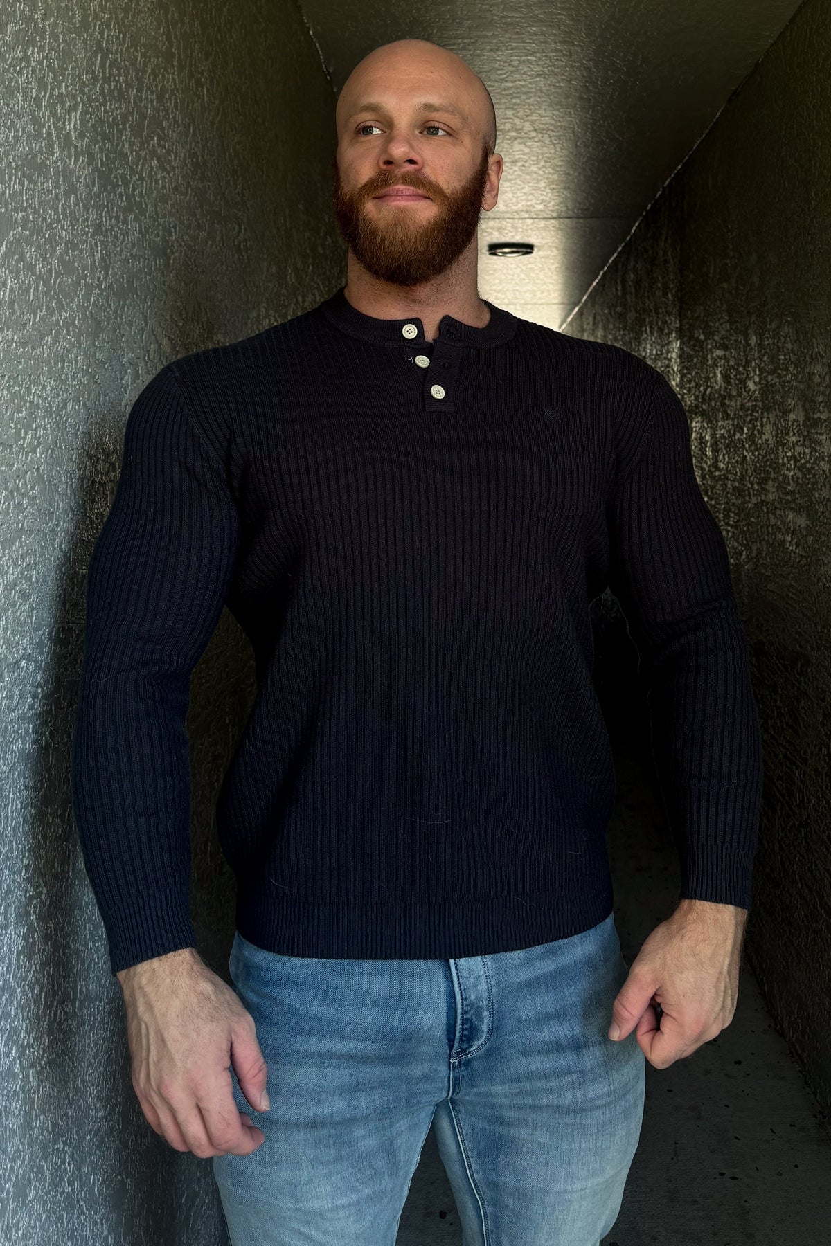 Jed North Men's Classic Henley Sweater  - Dark Gray