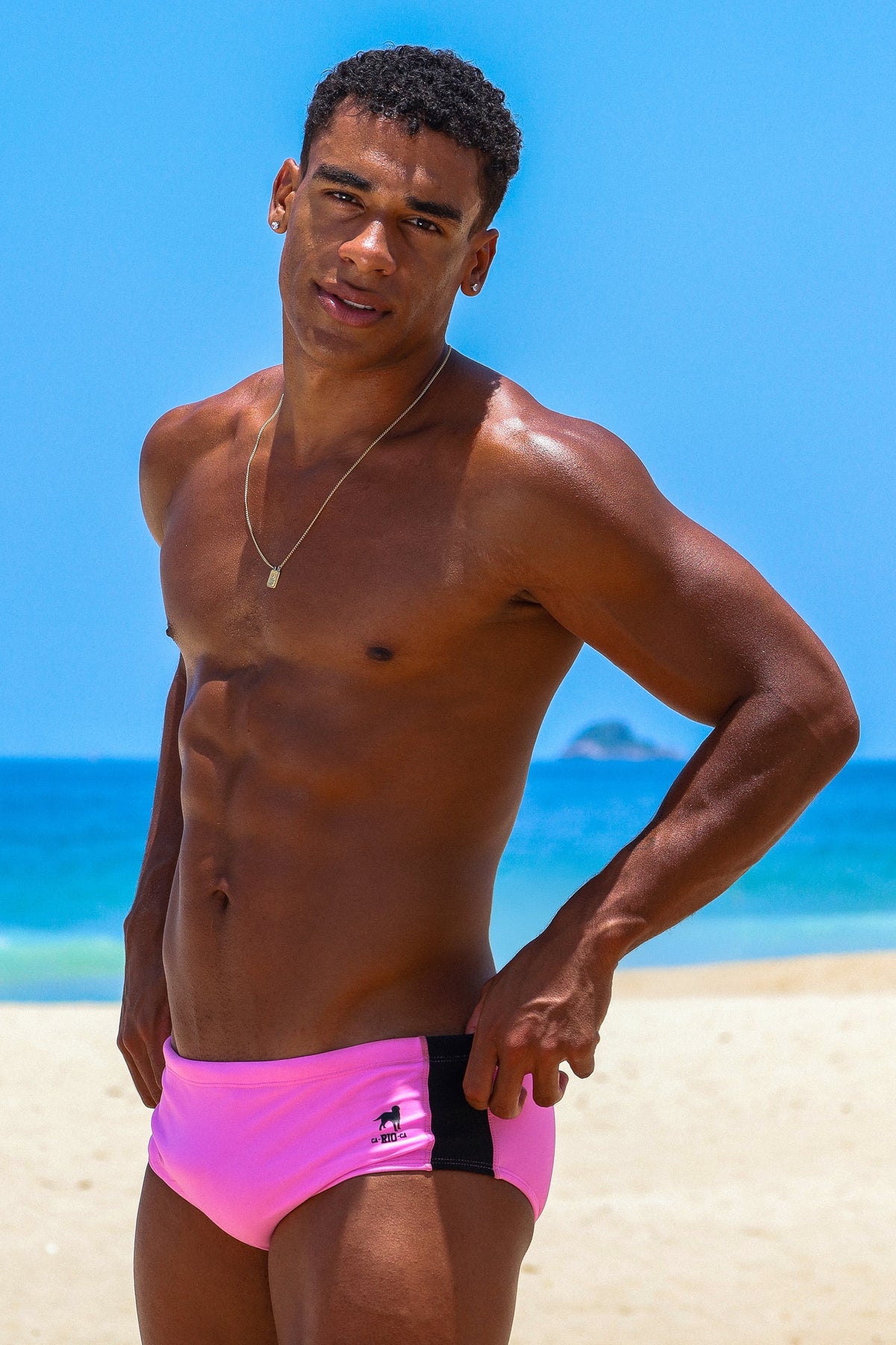 CA-RIO-CA Recorte Rosa - Sunga de bain unie pour homme - Mode de plage pour hommes