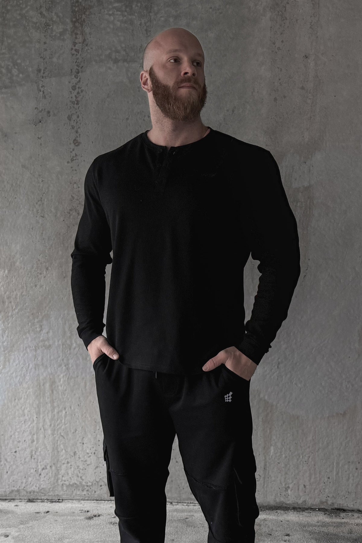 Jed North Men's Waffle Knit Henley Long Sleeve T-Shirt - Black