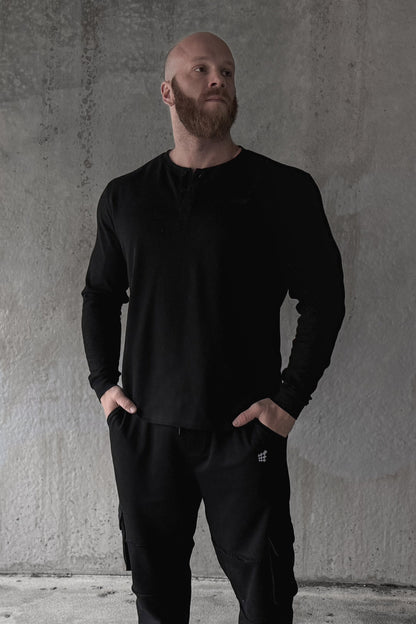 Jed North Men's Waffle Knit Henley Long Sleeve T-Shirt - Black