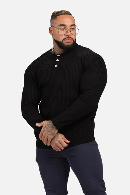 Jed North Men's Classic Henley Sweater  - Black