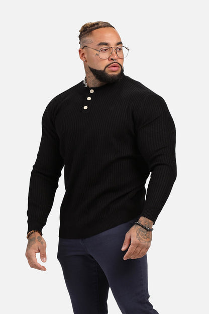 Jed North Men's Classic Henley Sweater  - Black