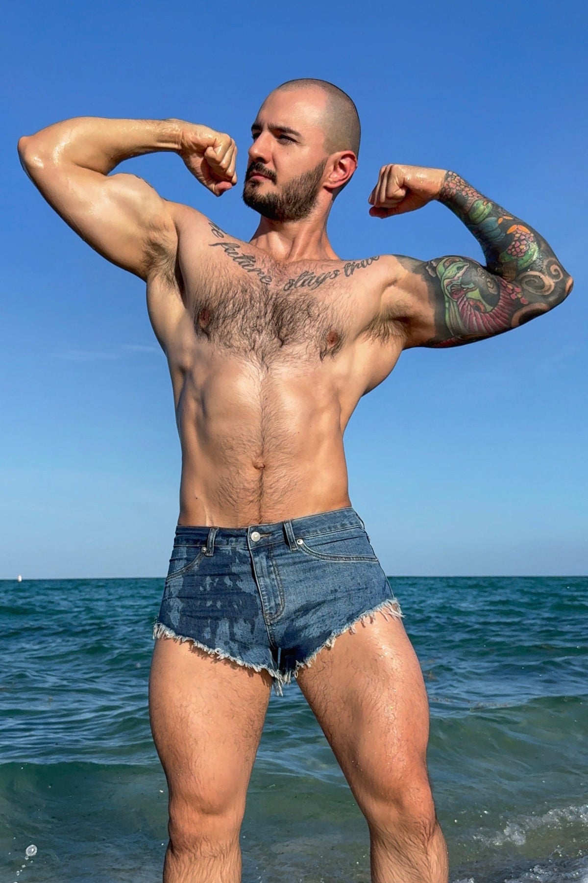 JJ Malibu Men's Cheeky Summer 2.5" Denim Brief Shorts - True Blue