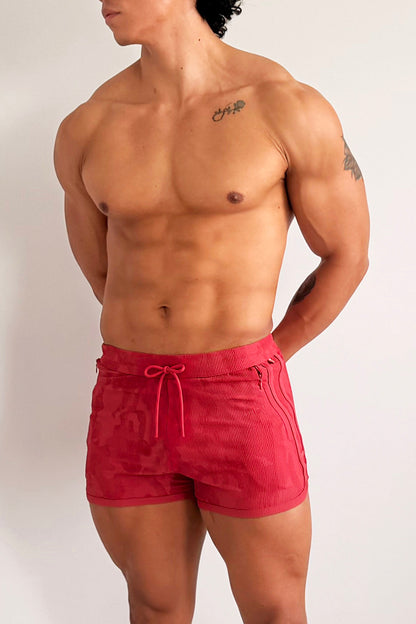 JJ Malibu Men's City Fit Drawstring Short Shorts - Strawberry Red