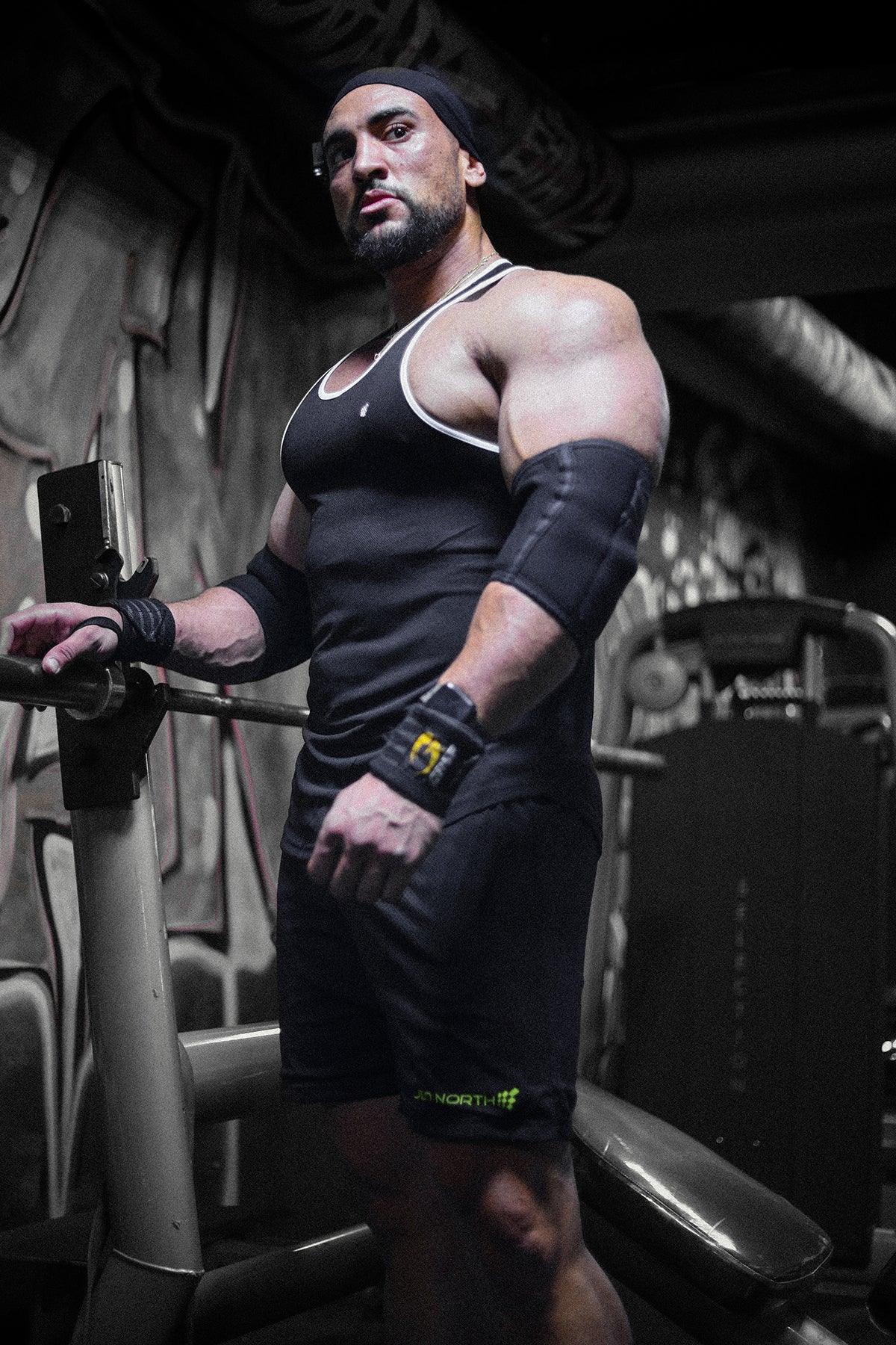 Jed North Men's Fast-Dry Bodybuilding Workout Stringer - B/W trim