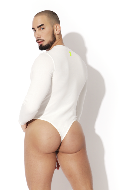 JJ Malibu Men's Infinity Long Sleeve Button Up Bodysuit - White