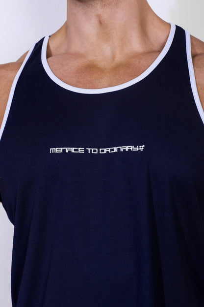 Jed North Men's Fast-Dry Bodybuilding Workout Stringer - Navy w/ White Menace