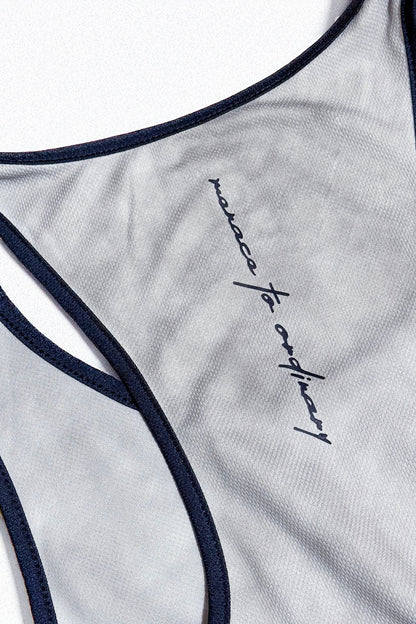 Jed North Men's Fast-Dry Bodybuilding Workout Stringer - Dusted White w/ Navy