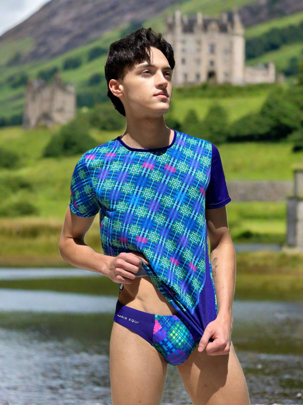 Maris Equi Blue Tartan Men's Swim Briefs