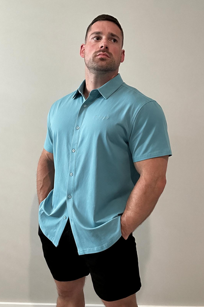 Jed North Men's Muscle-Fit Stretch Short Sleeve Shirt - Light Teal