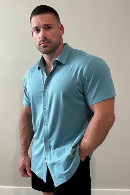 Jed North Men's Muscle-Fit Stretch Short Sleeve Shirt - Light Teal