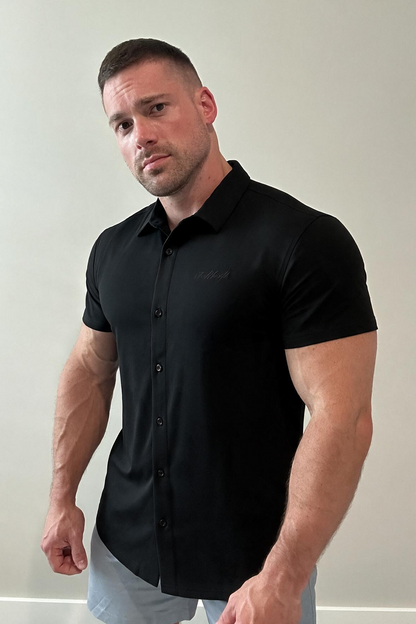 Jed North Men's Muscle-Fit Stretch Short Sleeve Shirt  - Midnight Black