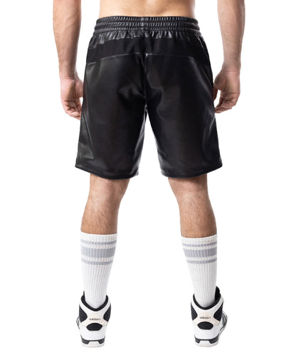 Intake classic short black faux leather shorts with elastic waistband and subtle stitching details