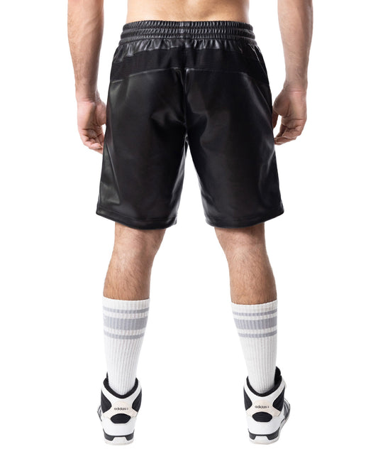 Intake classic short black faux leather shorts with elastic waistband and subtle stitching details