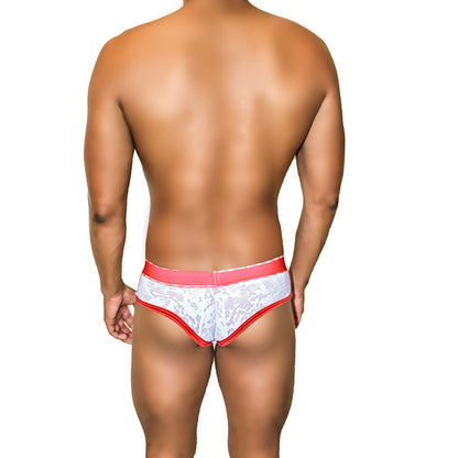 White lace briefs with red piping and elastic waistband by icker sea acid mesh piping brief underwear red COI-21-02