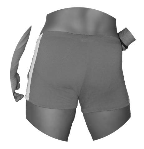 Gray high-waisted Icker Sea Air Fitness shorts with white side stripes designed for athletic use