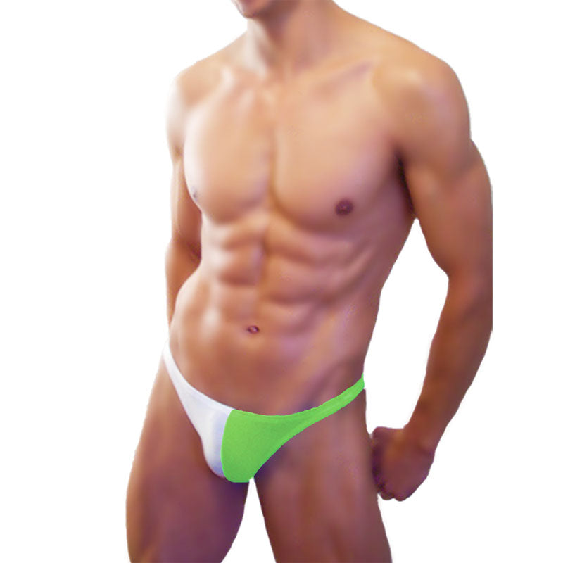 Icker Sea bicolor thong swimwear in bright green and white with two-tone design for beach and pool use