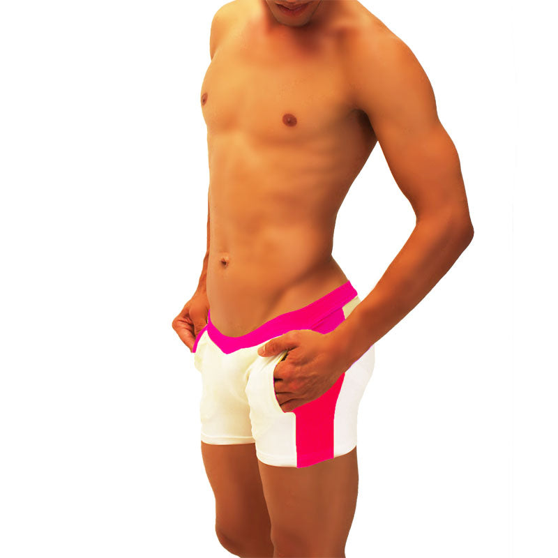 Icker Sea contrast side panel jock shorts in bright pink and white with bold contrasting stripe design for athletic wear