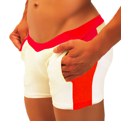 Icker Sea contrast side panel jock shorts in white and red with bold sporty design for athletic use