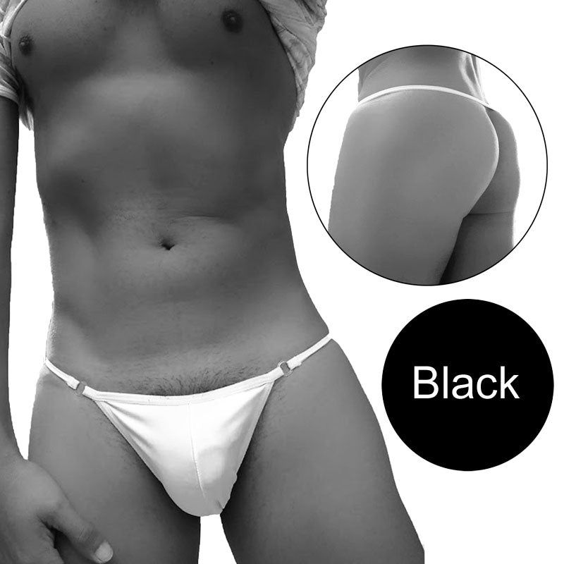 Black thong with thin adjustable straps and seamless design from icker sea free access mini suspensor ring pouch underwear