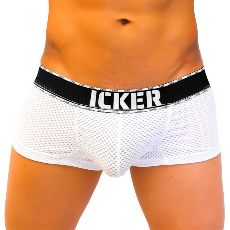 White mesh icker sea mesh contrast boxer briefs with a black waistband featuring bold white icker branding
