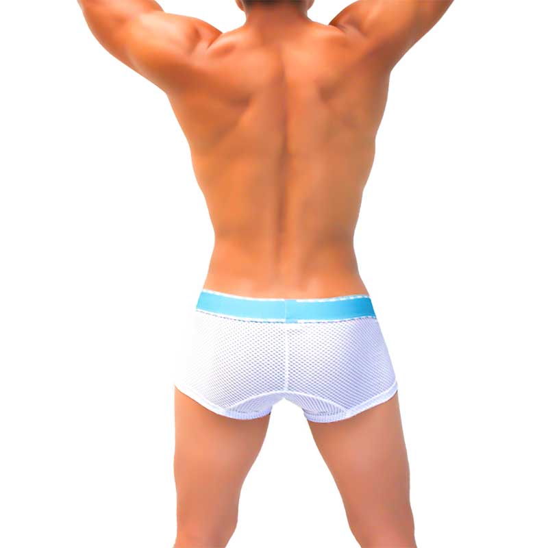 Icker Sea mesh contrast boxer brief underwear in white with light blue waistband made from breathable mesh fabric