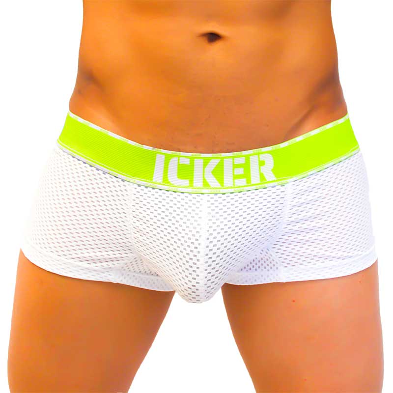 Icker sea mesh contrast boxer brief underwear green with white mesh and bright lime green waistband with icker logo