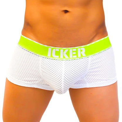 Icker sea mesh contrast boxer brief underwear green with white mesh and bright lime green waistband with icker logo