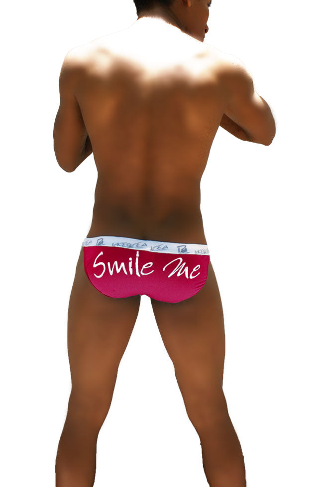 Icker Sea smile me microslip bikini underwear in bright fuchsia with white waistband and cursive smile me design