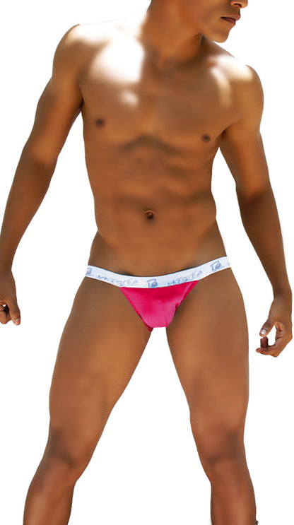 Icker Sea Smile Me microslip bikini underwear in bright fuchsia with smooth texture and white waistband with blue logos
