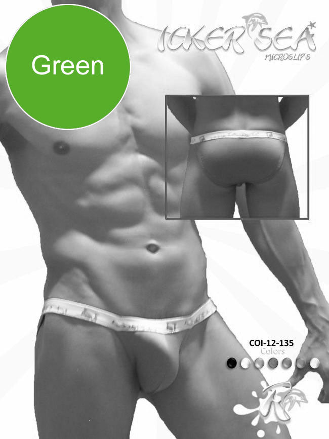 Green icker sea solid micro slip bikini underwear briefs with white elastic waistband and brand logo