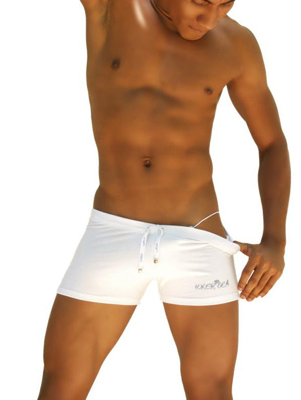 Icker Sea sports side slit runner shorts white with drawstring waistband and subtle branding on the side