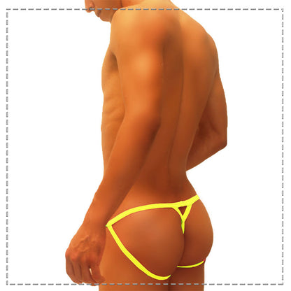 Bright yellow icker sea superhero stripe cut out jock g string underwear with minimalist strappy design briefs