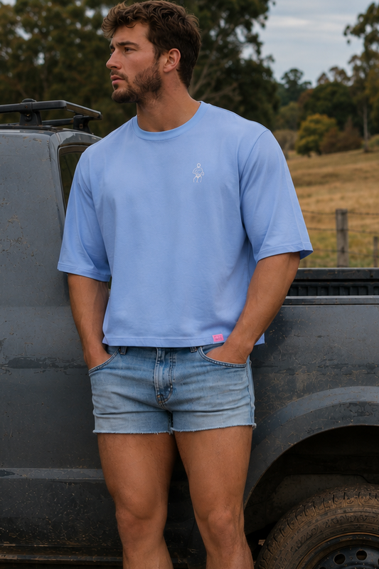 JJ Malibu Men's Oversized Relaxed Crop Top - Baby Blue