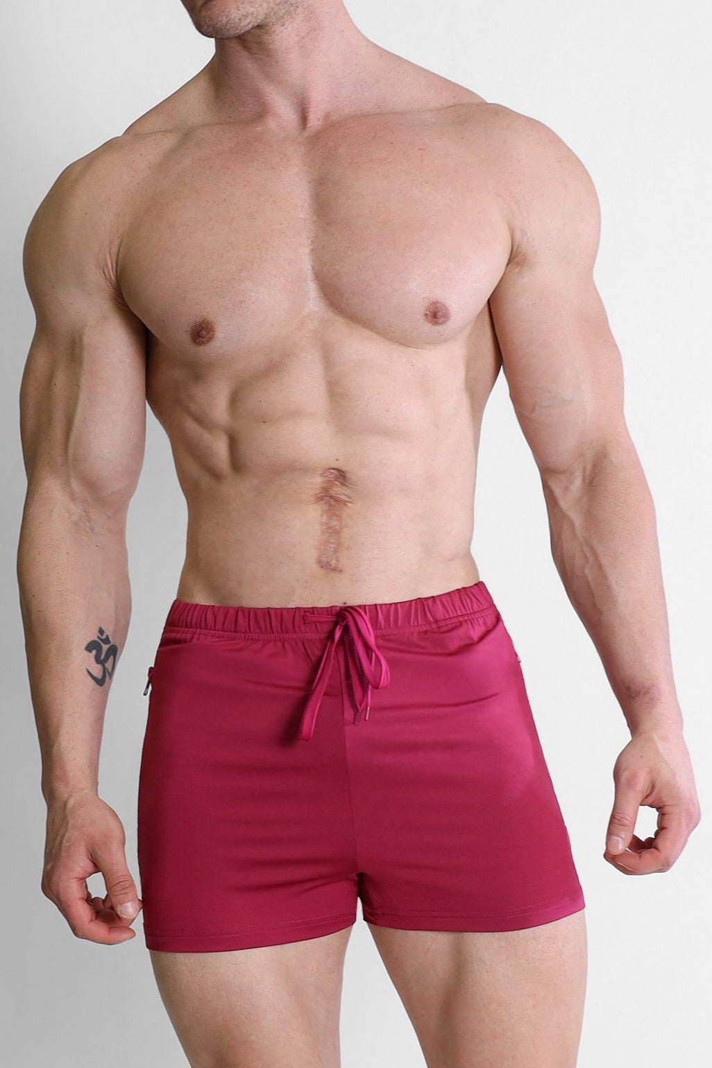 JJ Malibu Men's Karma 2" Short Shorts with Zipper Pockets - Magenta
