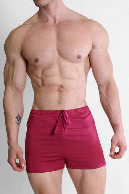 JJ Malibu Men's Karma 2" Short Shorts with Zipper Pockets - Magenta