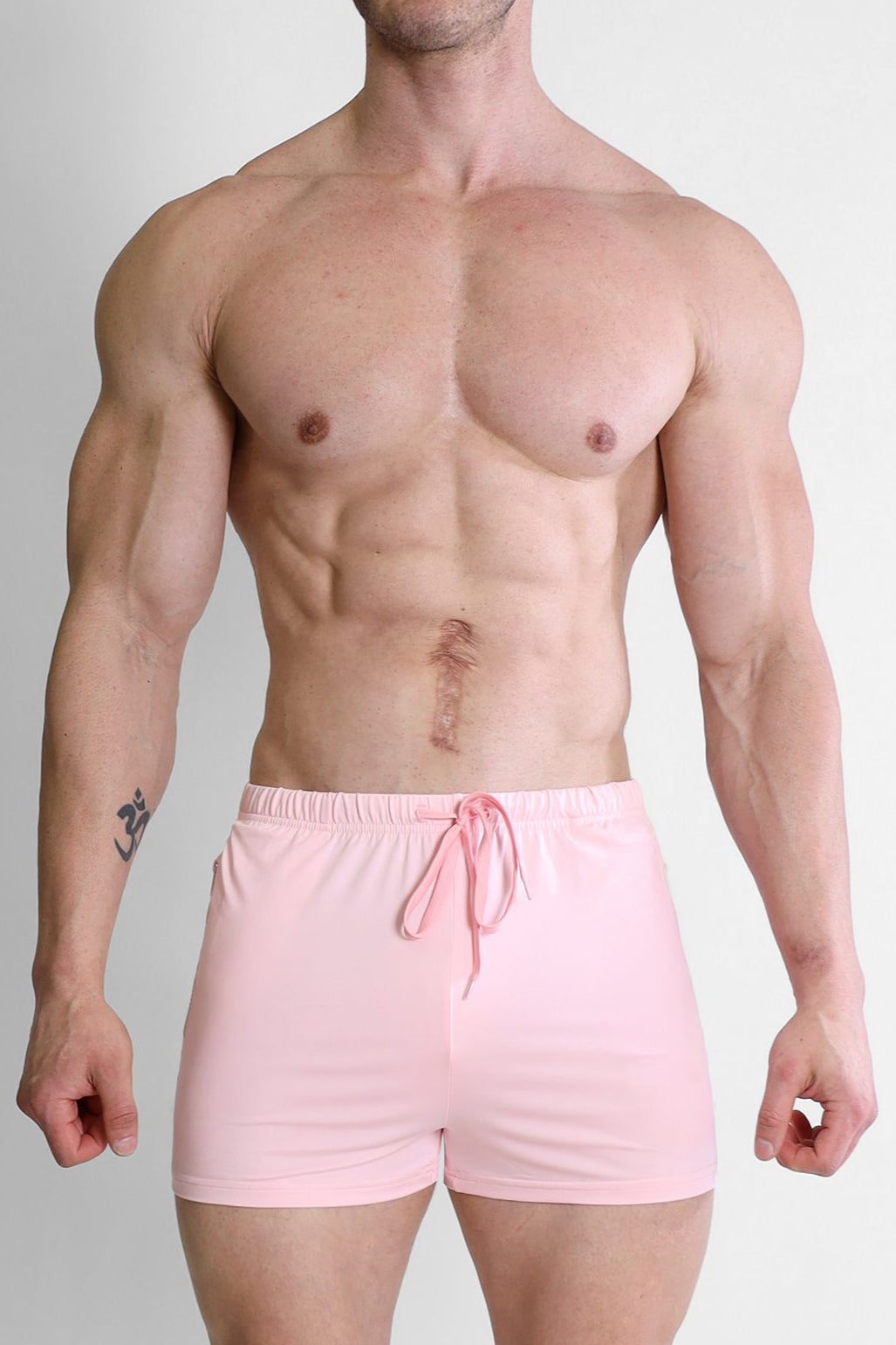 JJ Malibu Men's Karma 2" Short Shorts with Zipper Pockets - Baby Pink