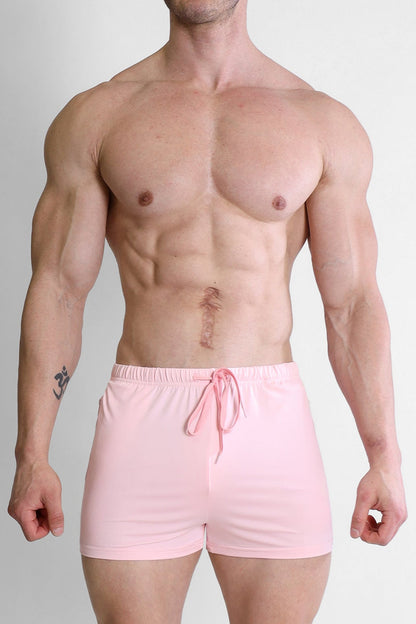 JJ Malibu Men's Karma 2" Short Shorts with Zipper Pockets - Baby Pink
