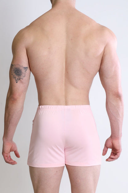 JJ Malibu Men's Karma 2" Short Shorts with Zipper Pockets - Baby Pink