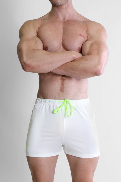 JJ Malibu Men's Karma 2" Short Shorts with Zipper Pockets - White