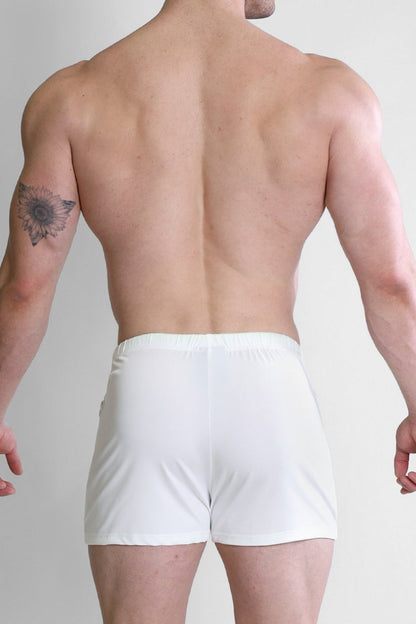 JJ Malibu Men's Karma 2" Short Shorts with Zipper Pockets - White