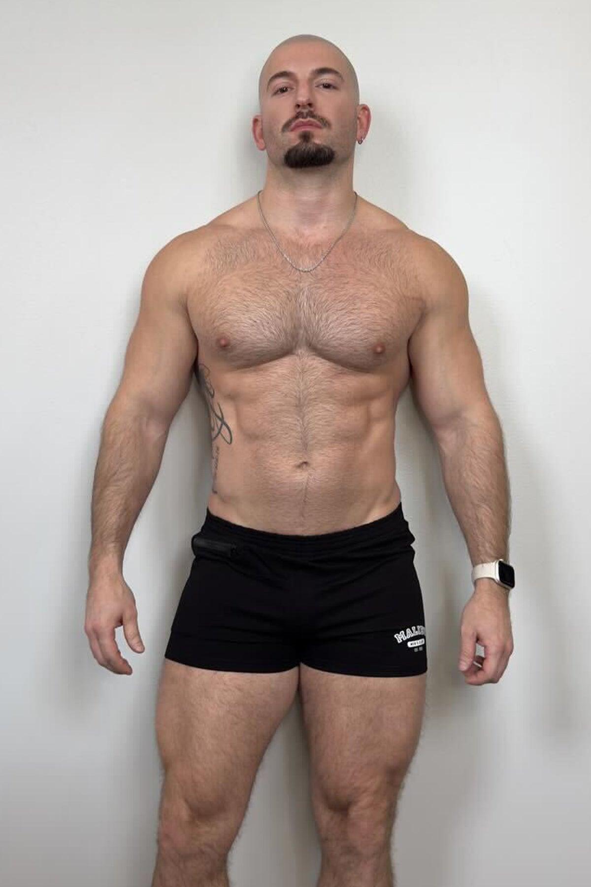 JJ Malibu Men's Varsity 2" Short Shorts with Zipper Pocket  - Midnight Black