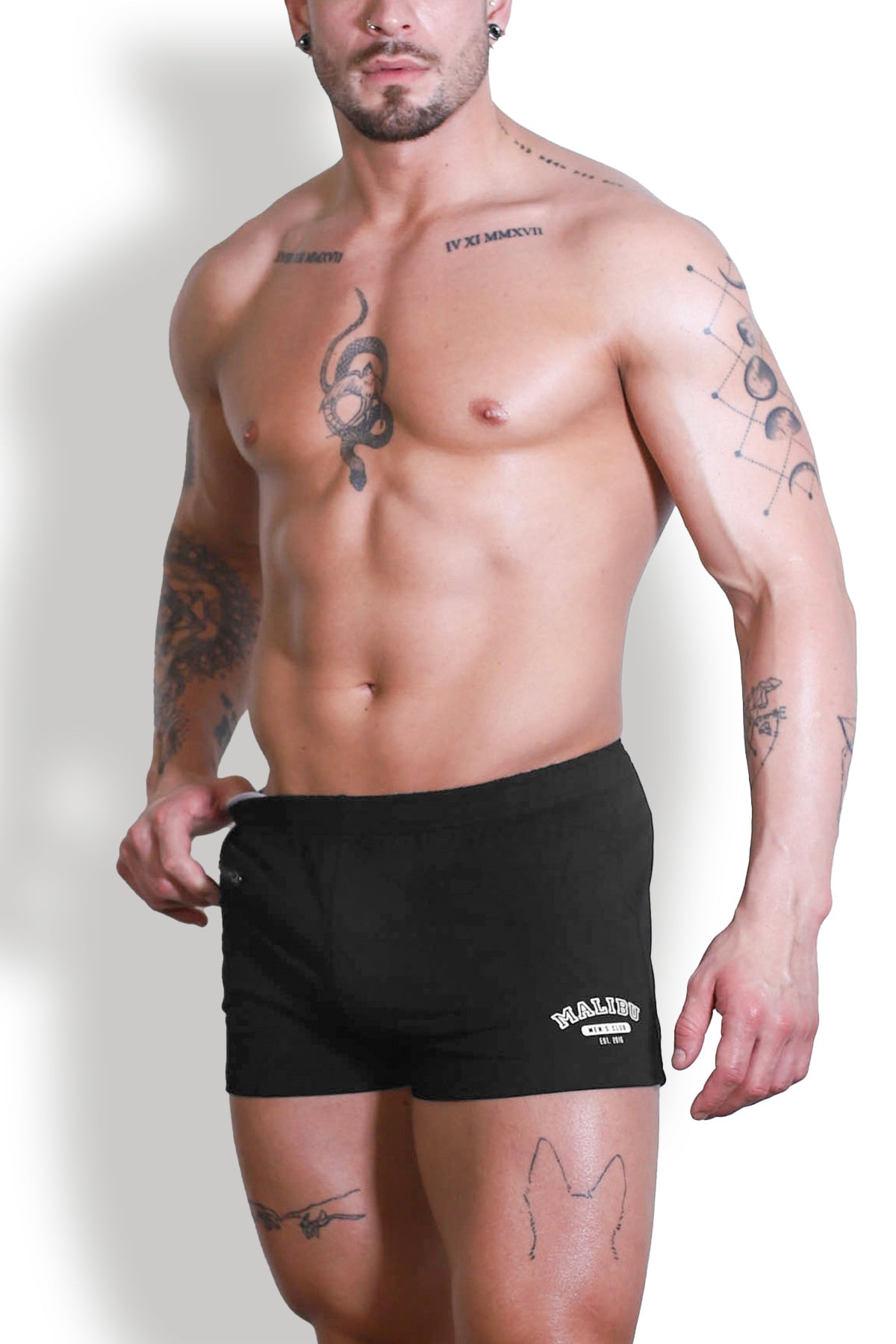 JJ Malibu Men's Varsity 2" Short Shorts with Zipper Pocket  - Midnight Black