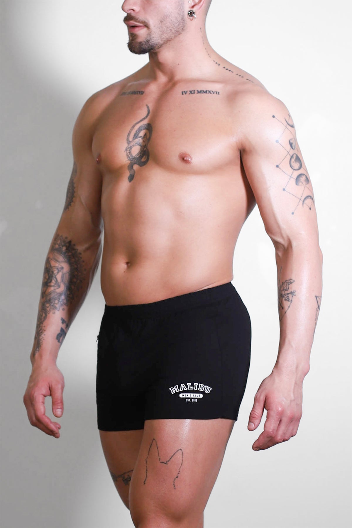 JJ Malibu Men's Varsity 2" Short Shorts with Zipper Pocket  - Midnight Black