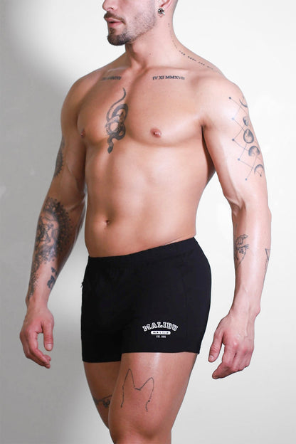 JJ Malibu Men's Varsity 2" Short Shorts with Zipper Pocket  - Midnight Black