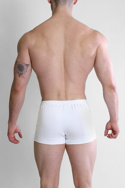 JJ Malibu Men's Varsity 2" Short Shorts with Zipper Pocket  - White